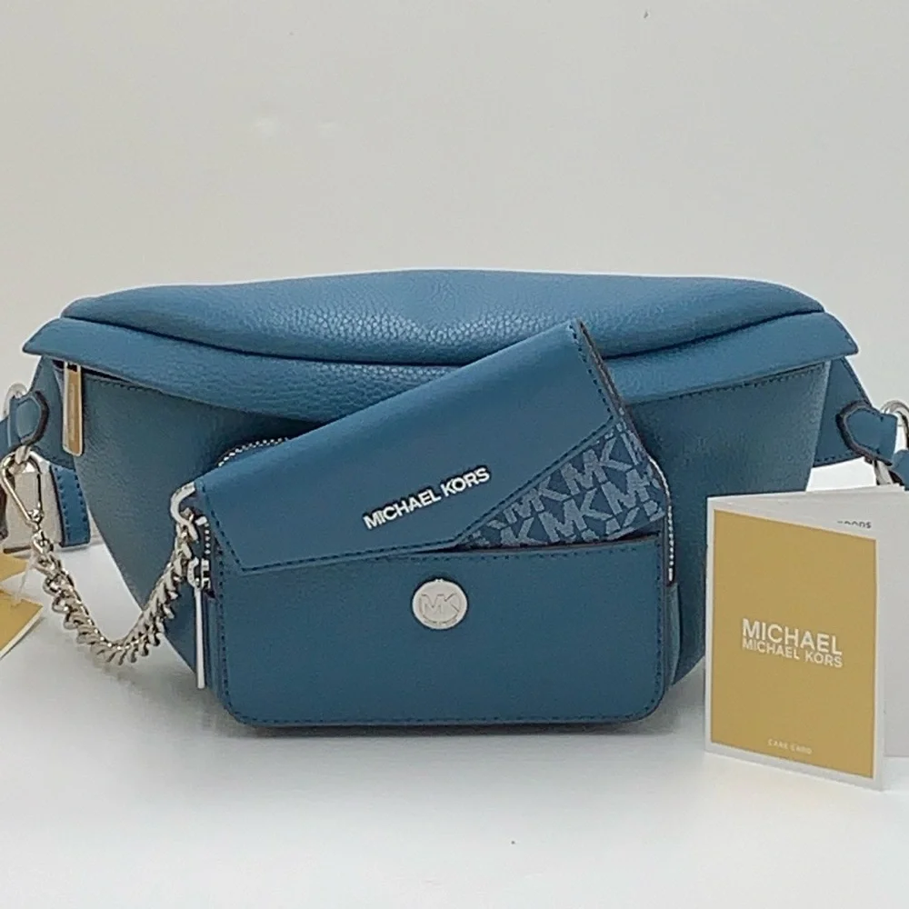 MICHAEL KORS Maisie Large Pebbled Leather 2-in-1 Sling Pack Teal NWT